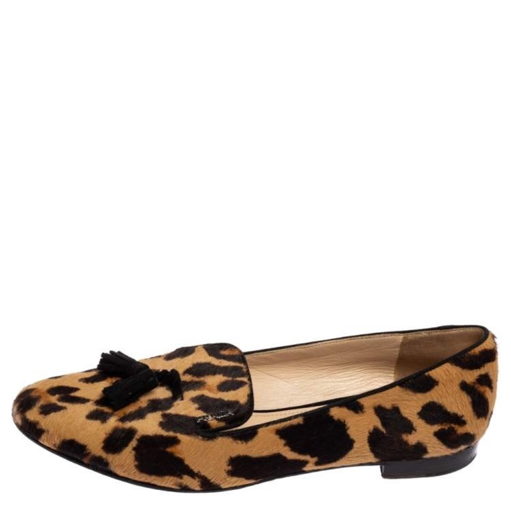 Prada Calf Hair Leopard Print Smoking Shoe